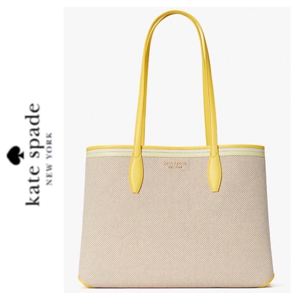 Kate Spade Yellow-Trim Beige Tote